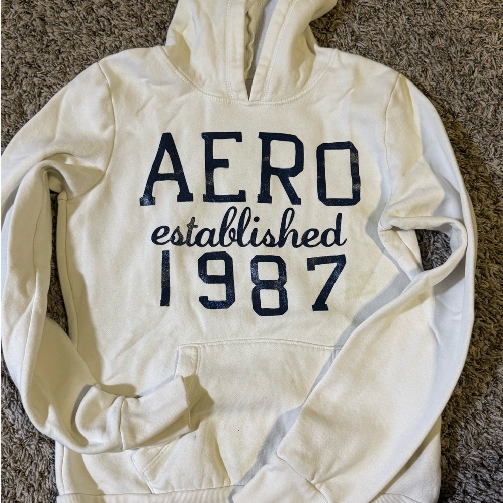 Aeropostale Cream Hoodie with Navy Logo